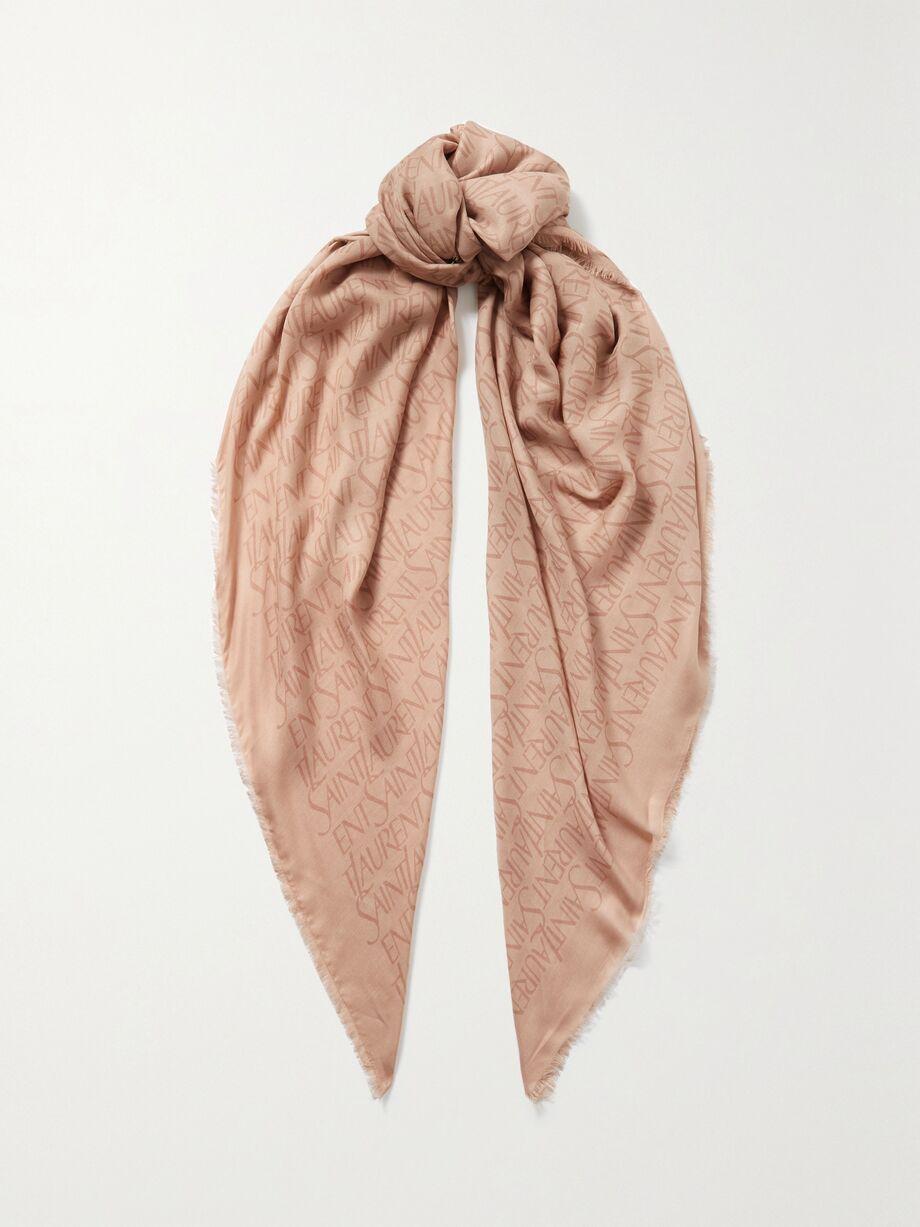 Fringed logo-print modal and cashmere-blend twill scarf by SAINT LAURENT