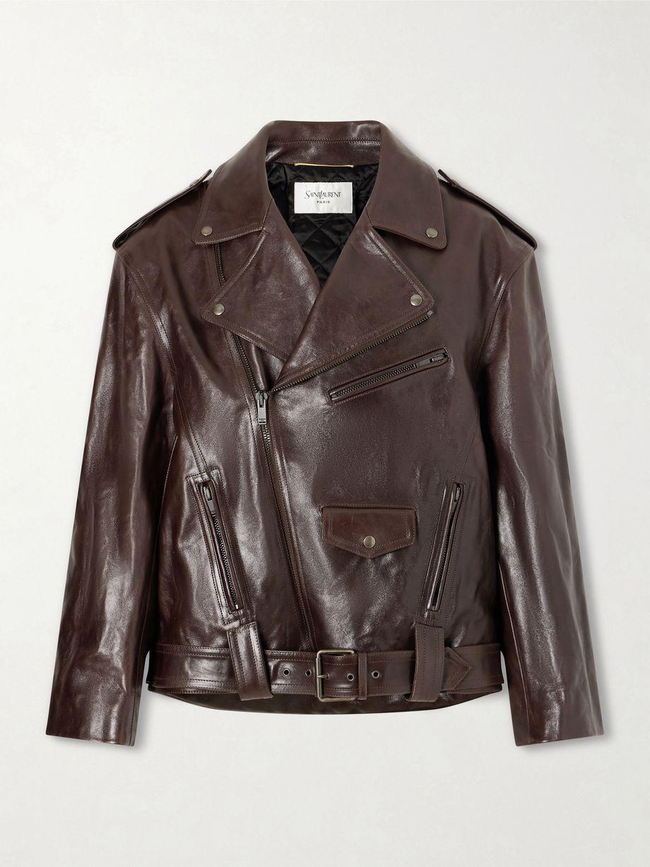 Glossed textured-leather biker jacket by SAINT LAURENT Glossed textured-leather biker jacket by SAINT LAURENT
