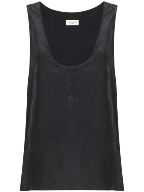 Henley-neck silk tank top by SAINT LAURENT