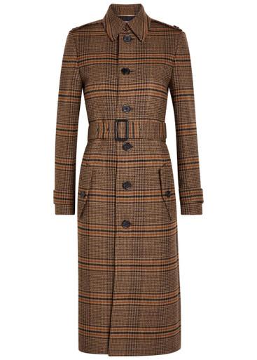 Houndstooth belted wool coat by SAINT LAURENT