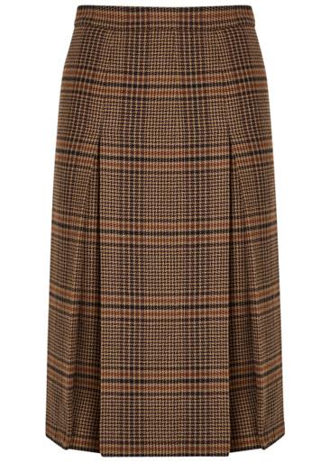 Houndstooth inverted-pleat wool midi skirt by SAINT LAURENT