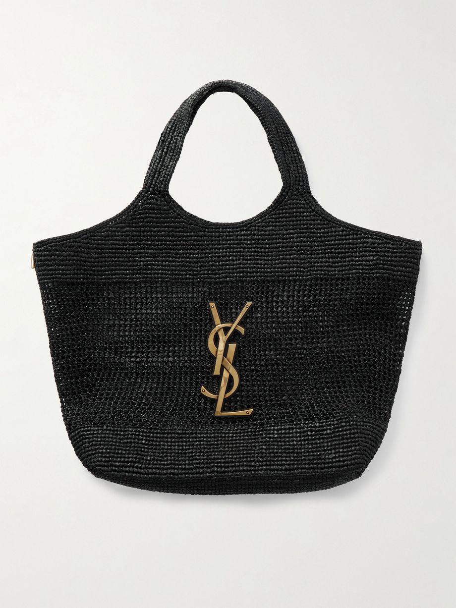 Icare maxi leather-trimmed raffia tote by SAINT LAURENT