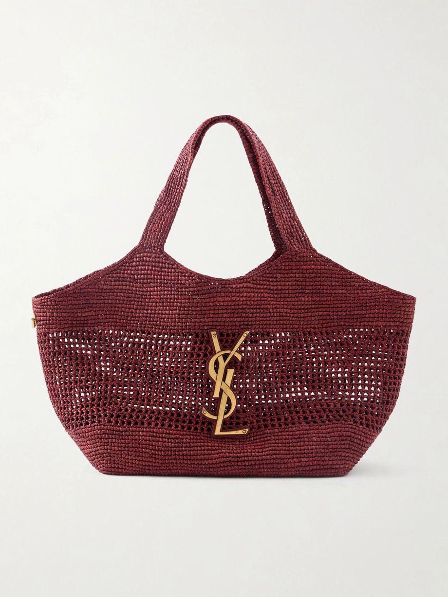 Icare maxi leather-trimmed raffia tote by SAINT LAURENT