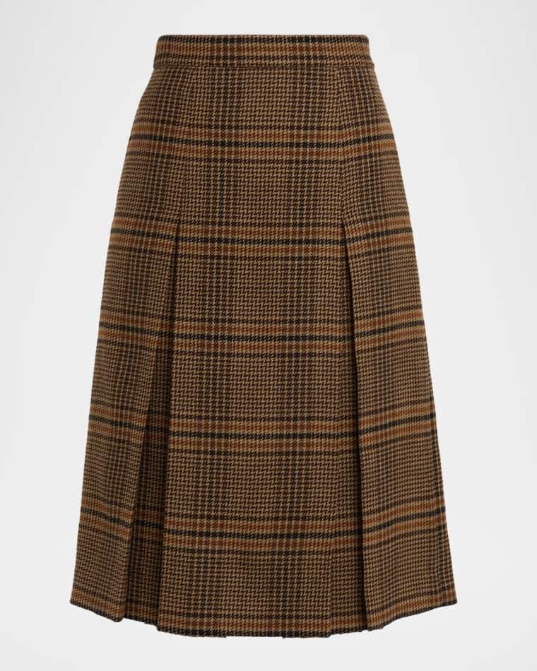 Jupe Pleated Houndstooth Wool-Blend Midi Skirt by SAINT LAURENT