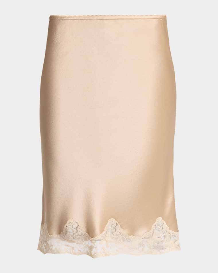 Lace-Trim Satin Knee-Length Skirt by SAINT LAURENT