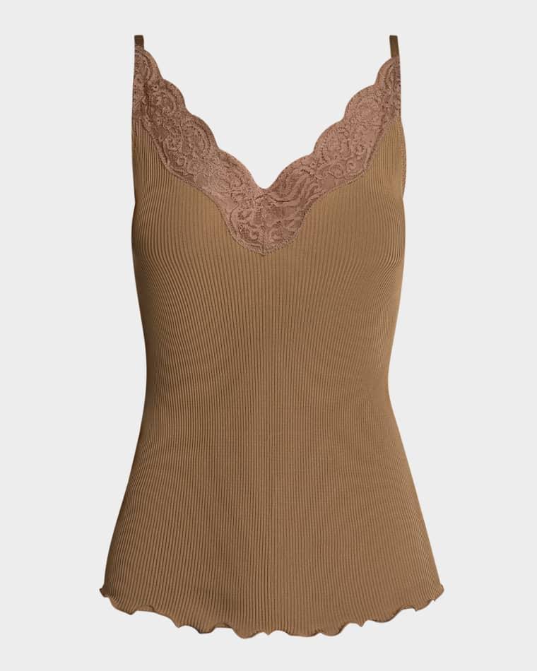 Lace V-Neck Ribbed Tank Top by SAINT LAURENT