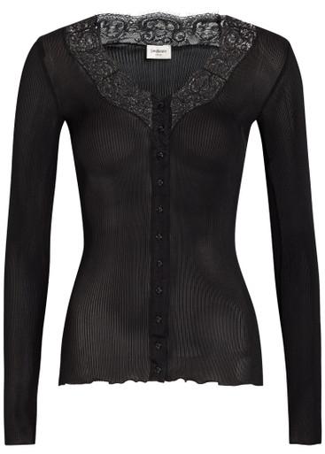 Lace-trim ribbed silk cardigan by SAINT LAURENT
