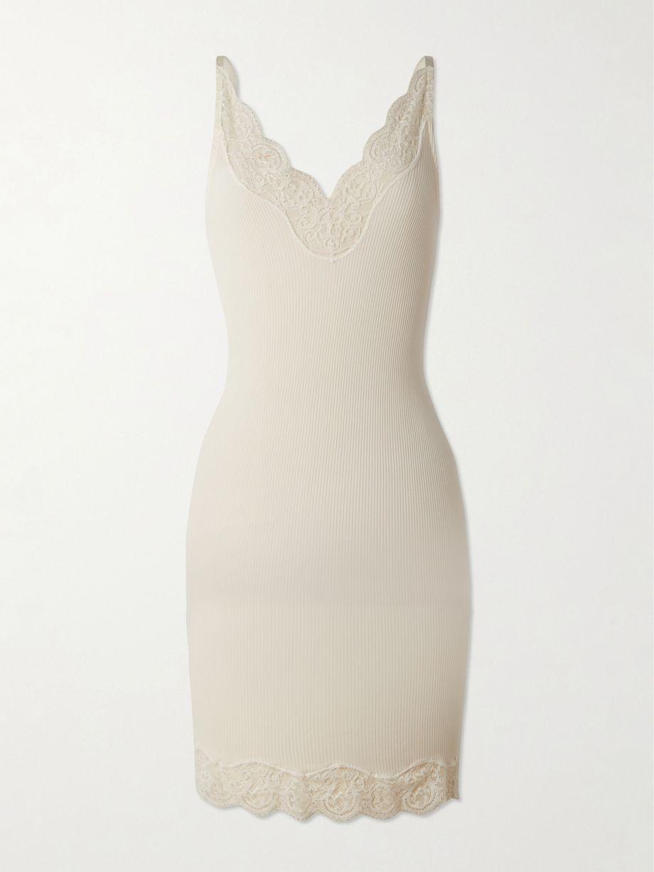 Lace-trimmed ribbed silk-jersey mini dress by SAINT LAURENT