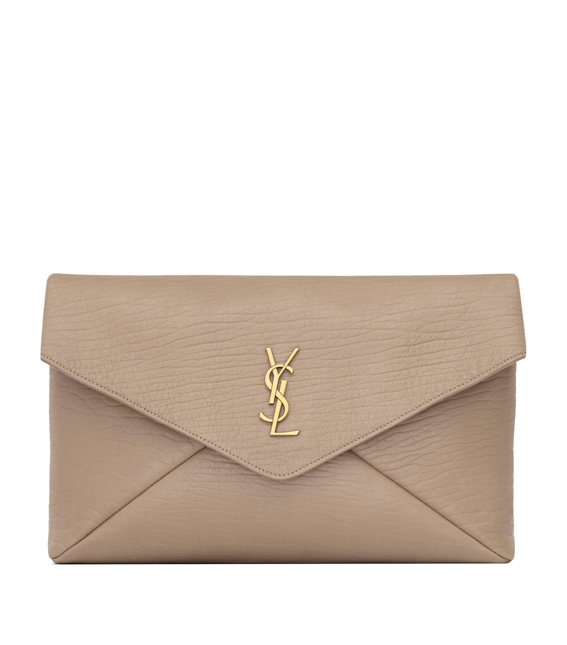 Large Leather Cassandre Envelope Pouch by SAINT LAURENT