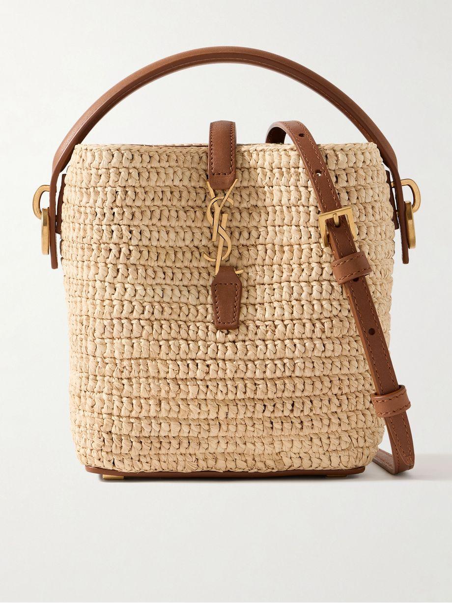 Le 37 mini leather-trimmed raffia bucket bag by SAINT LAURENT