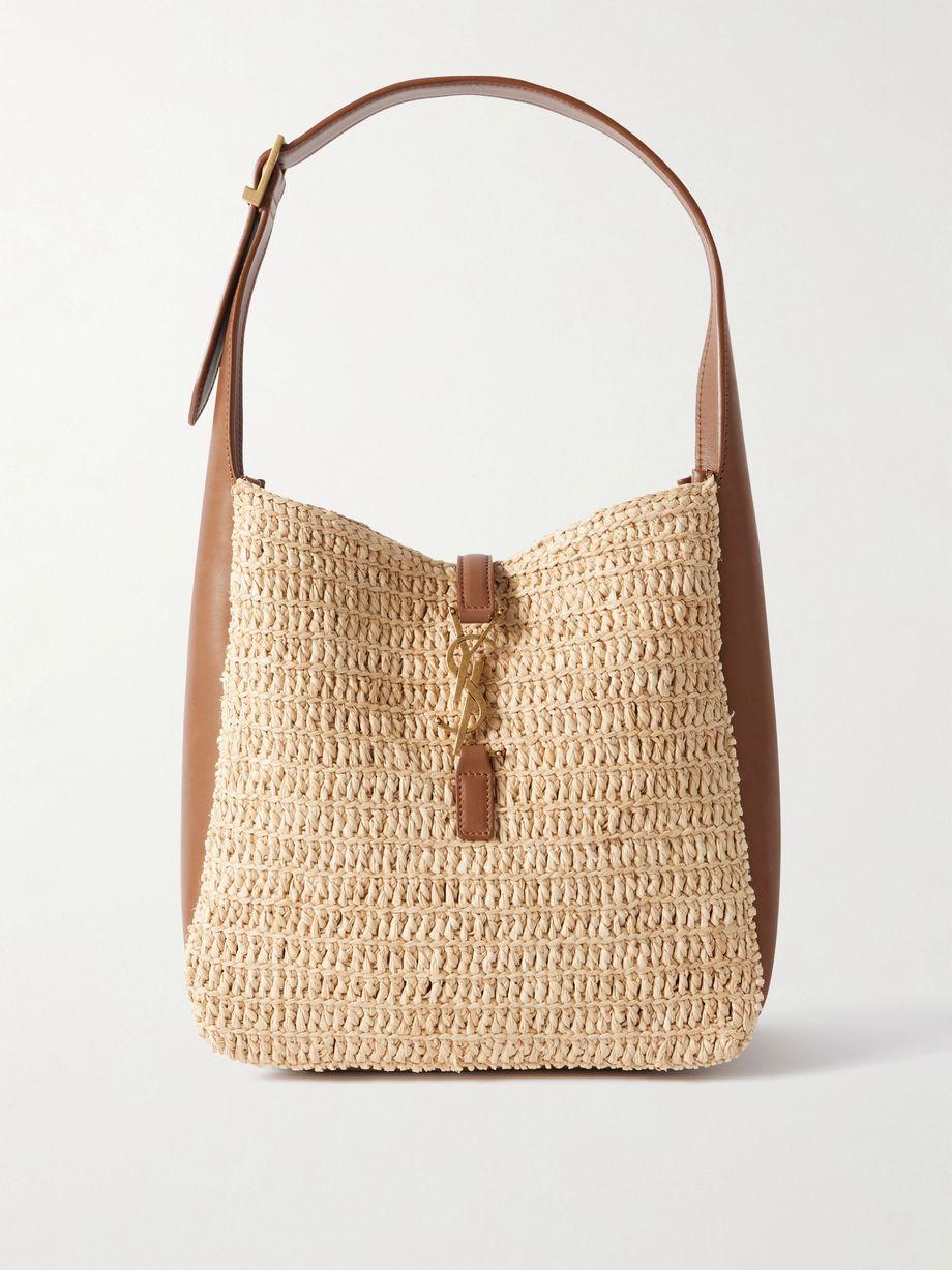 Le 5 À 7 Bea small leather-trimmed raffia shoulder bag by SAINT LAURENT