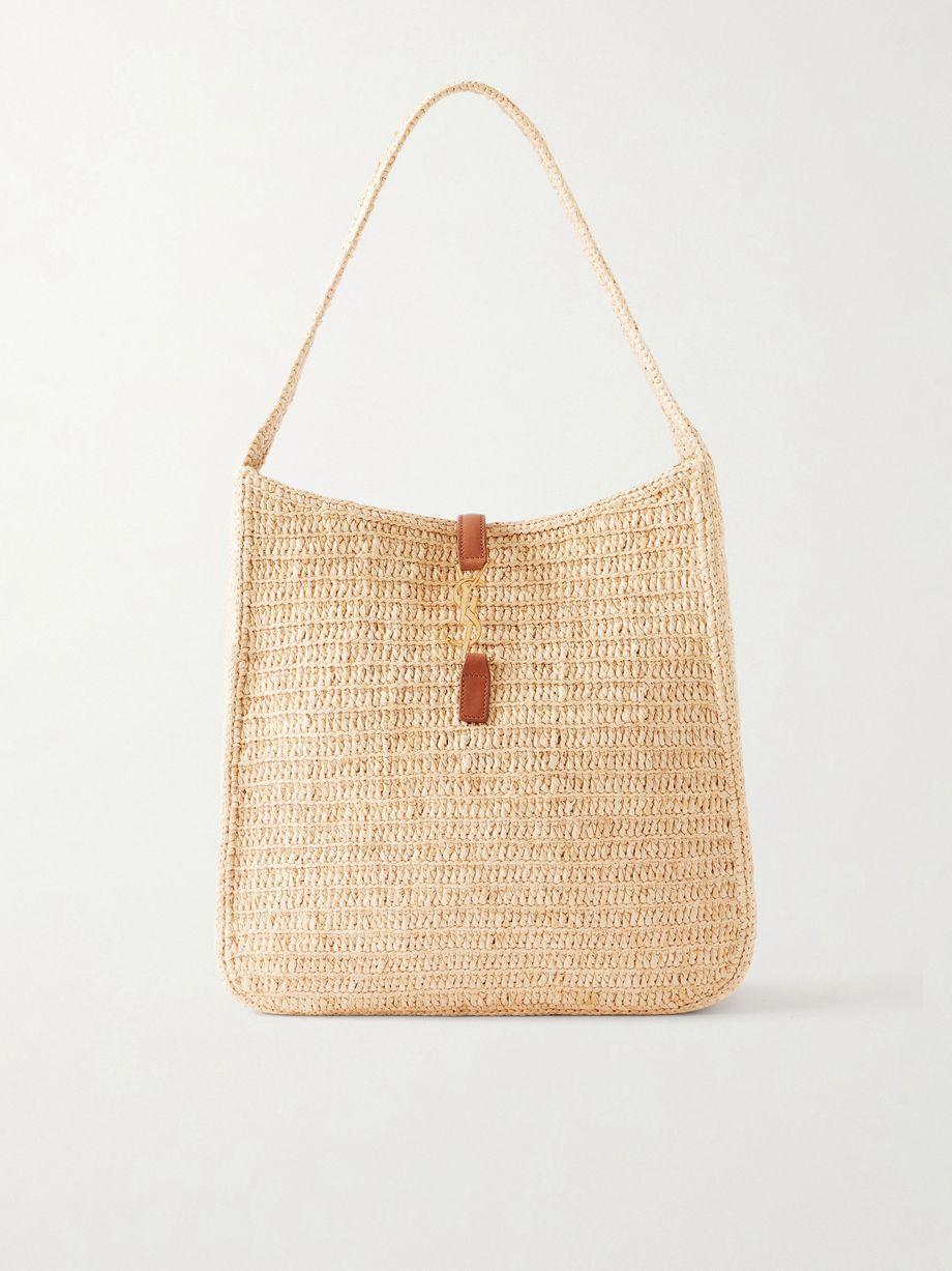 Le 5 à 7 leather-trimmed raffia shoulder bag by SAINT LAURENT