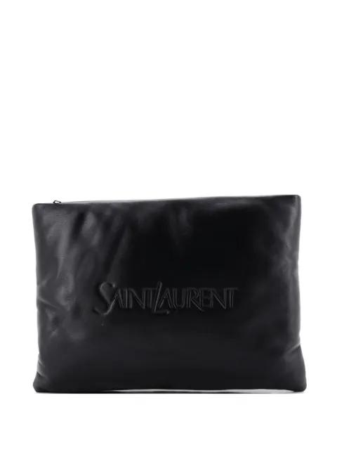 Logo Puffy Pouch Embossed Leather Large clutch bag by SAINT LAURENT 