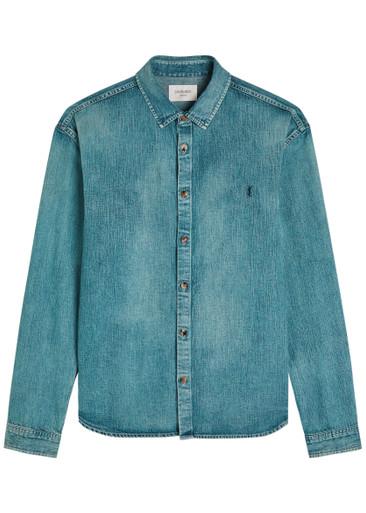 Logo-embroidered faded denim shirt by SAINT LAURENT