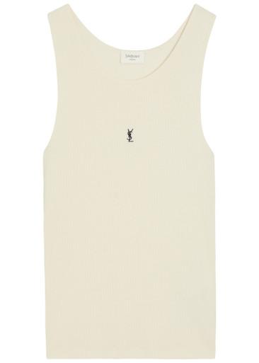 Logo-embroidered ribbed cotton tank by SAINT LAURENT