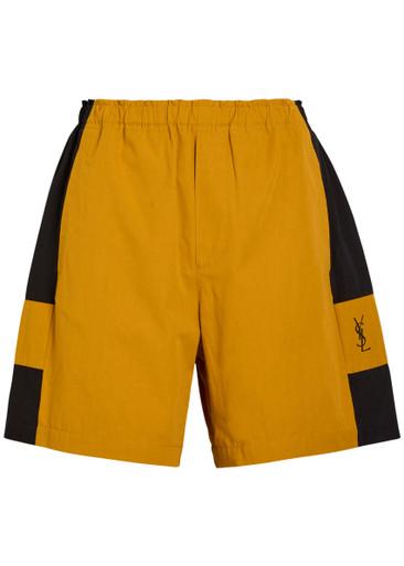 Logo panelled cotton shorts by SAINT LAURENT