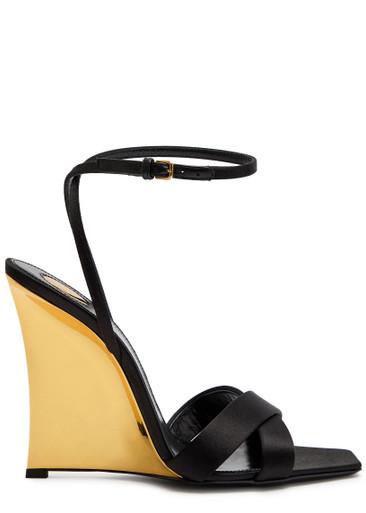 Lucienne 110 crepe satin wedge sandals by SAINT LAURENT