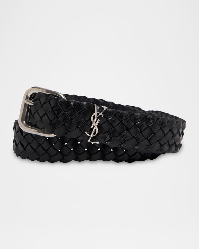 Men's Cassandre YSL Woven Leather Belt by SAINT LAURENT