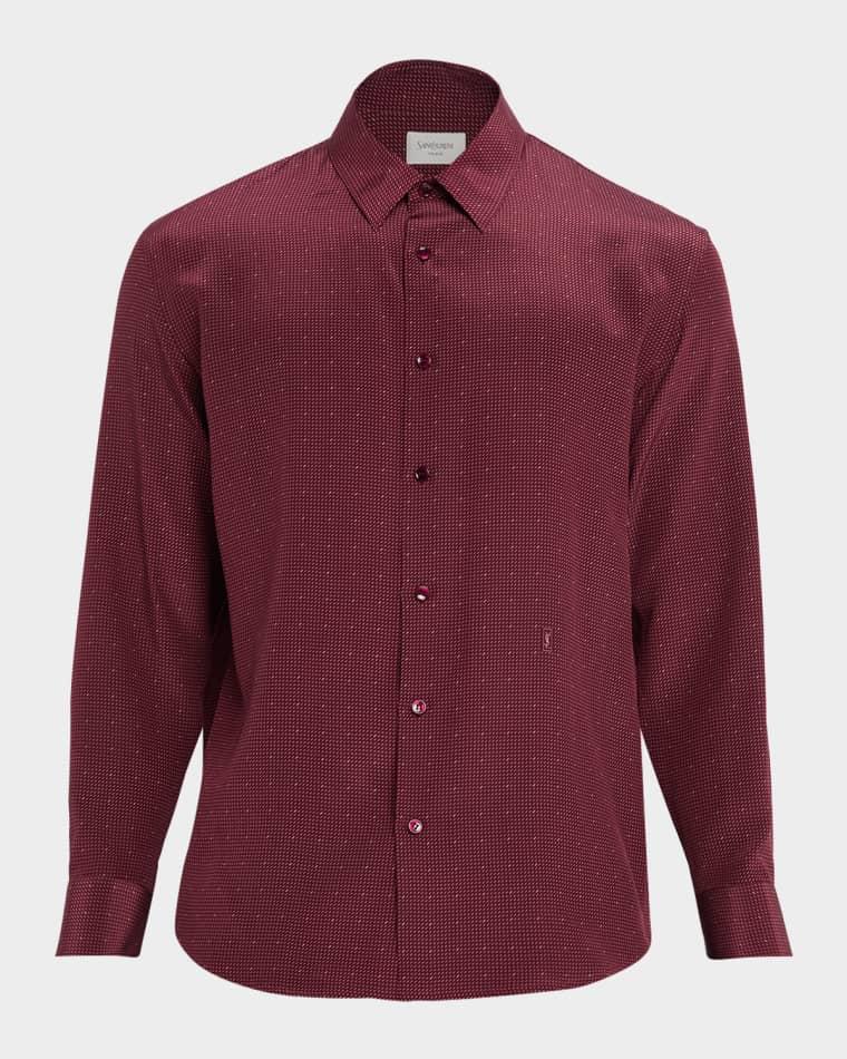 Men's Micro-Printed Silk Sport Shirt with Small Cassandre by SAINT LAURENT