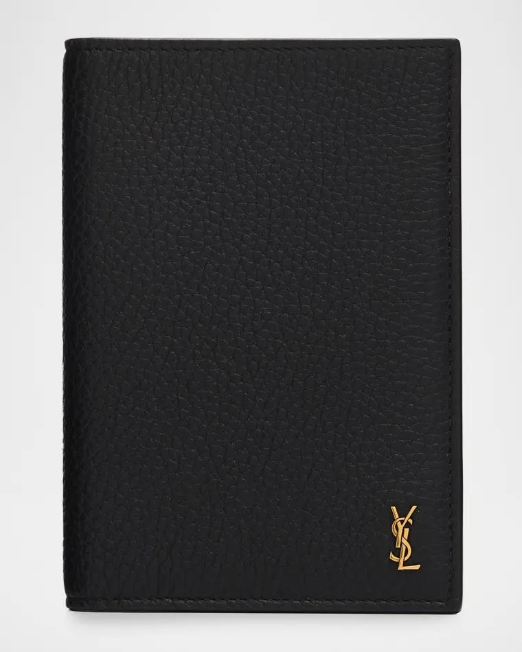 Men's Tiny Cassandre YSL Passport Case in Grained Leather by SAINT LAURENT