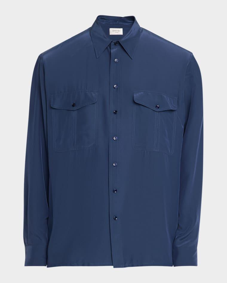 Men's Viscose and Silk Double-Pocket Button-Down Shirt by SAINT LAURENT