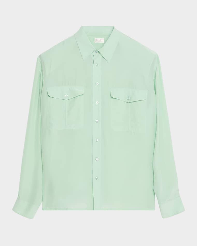 Men's Viscose and Silk Double-Pocket Button-Down Shirt by SAINT LAURENT