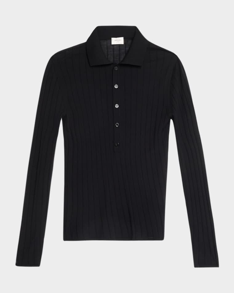Men's Wool Flat Rib Long-Sleeve Polo Shirt by SAINT LAURENT