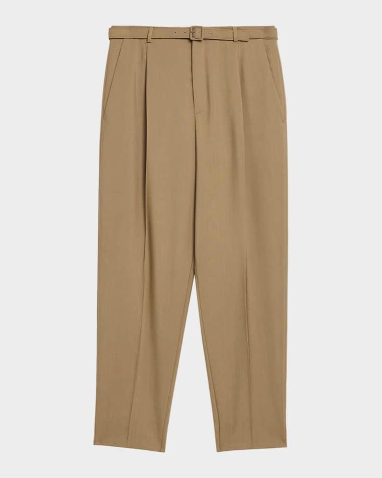Men's Wool and Mohair Single-Pleat Belted Pants by SAINT LAURENT