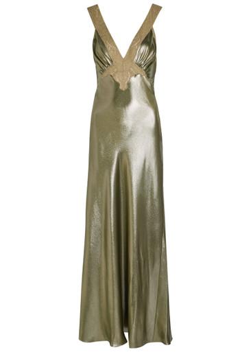 Metallic silk maxi dress by SAINT LAURENT