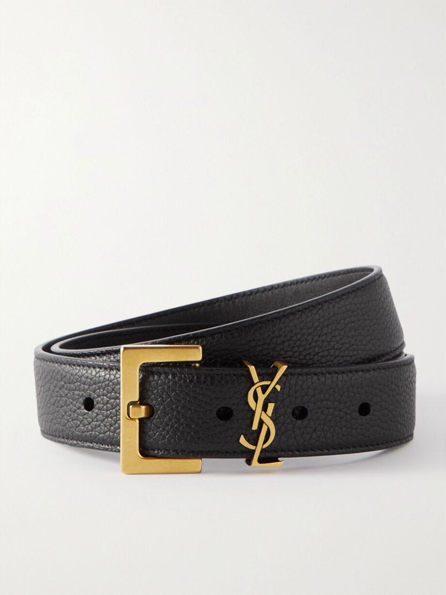 Monogramme textured-leather belt by SAINT LAURENT