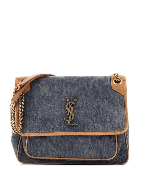 Niki Chain Flap Bag Matelasse Chevron Denim with Suede Medium shoulder bag by SAINT LAURENT 