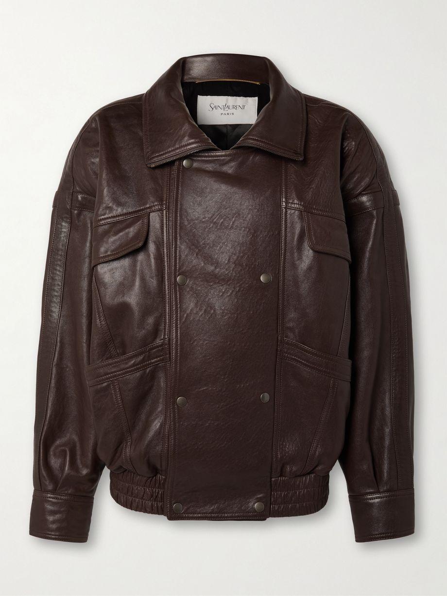 Oversized double-breasted paneled leather jacket by SAINT LAURENT