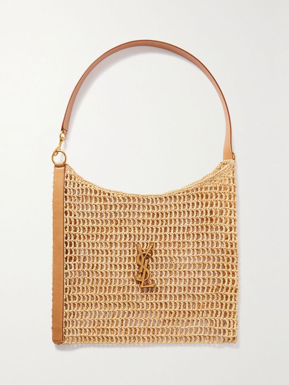 Oxalis leather-trimmed crocheted raffia shoulder bag by SAINT LAURENT