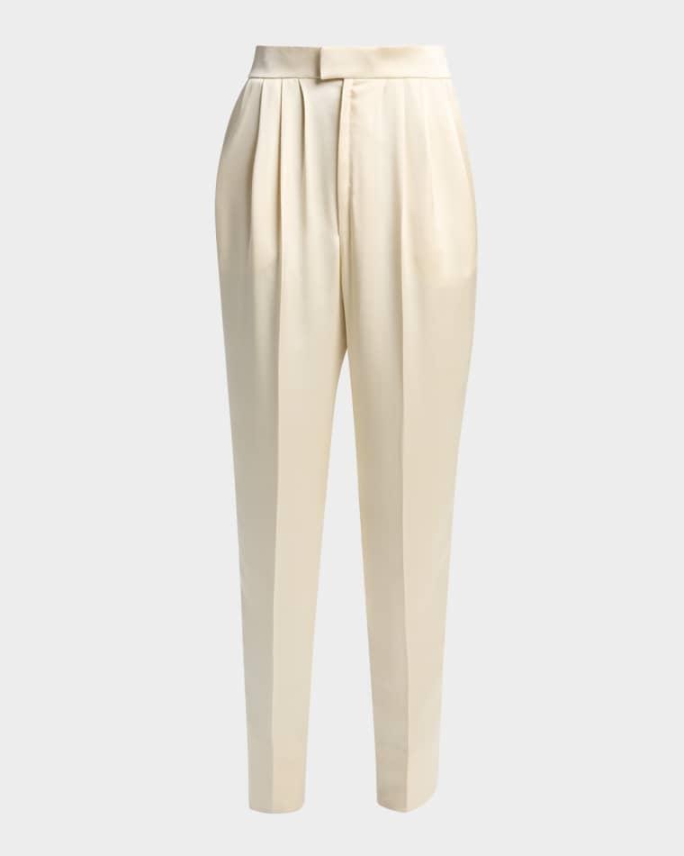 Pleated Silk Slim-Leg Ankle Pants by SAINT LAURENT