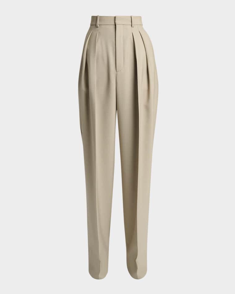 Pleated Wool-Silk Canvas Wide-Leg Pants by SAINT LAURENT
