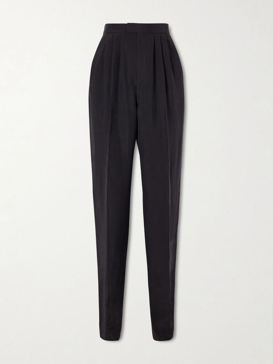 Pleated silk-habotai straight-leg pants by SAINT LAURENT