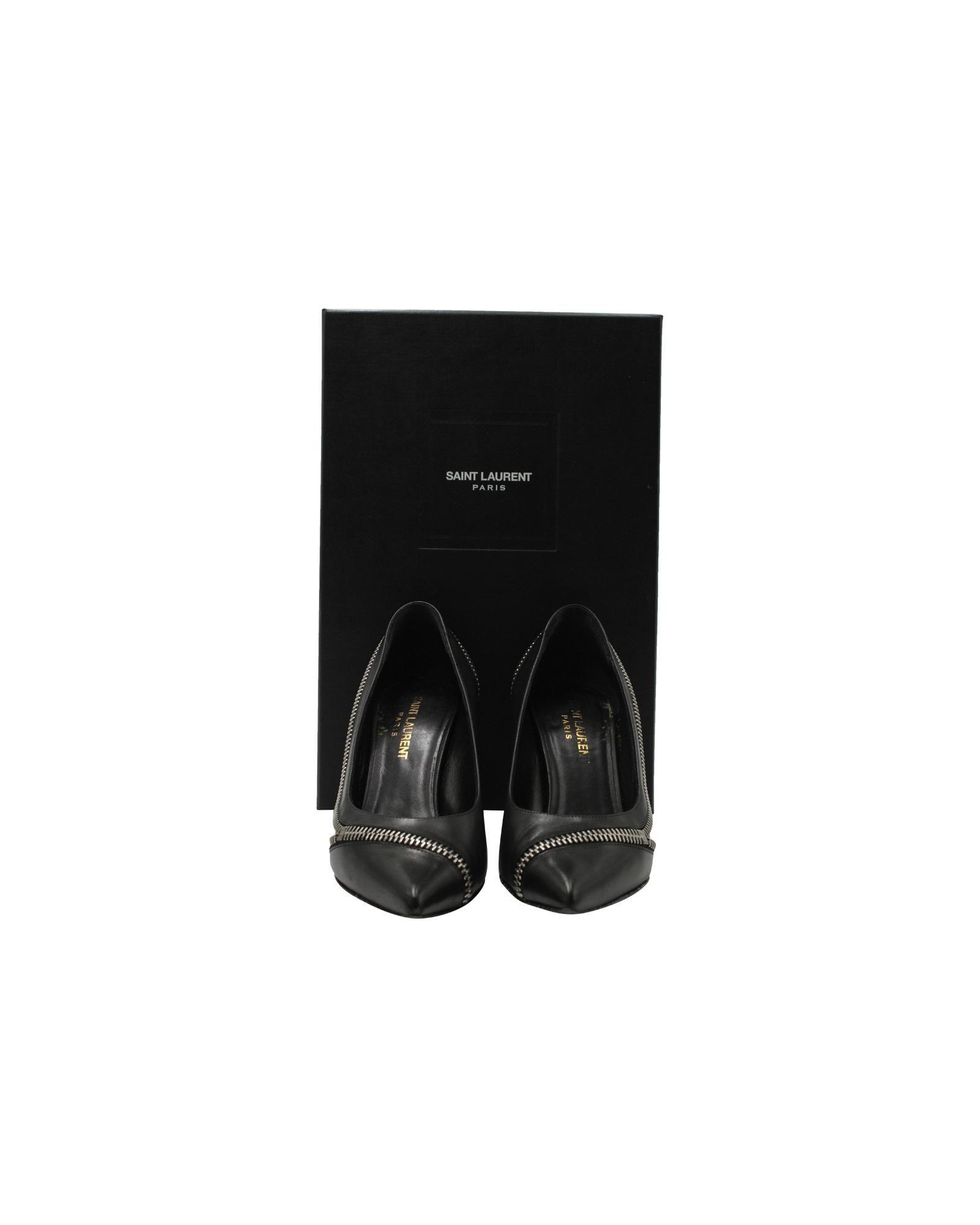 Preloved Zip Detail Leather Pumps Wo - Black Mid Heels by SAINT LAURENT