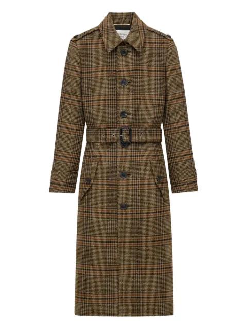 Prince of Wales check belted coat by SAINT LAURENT