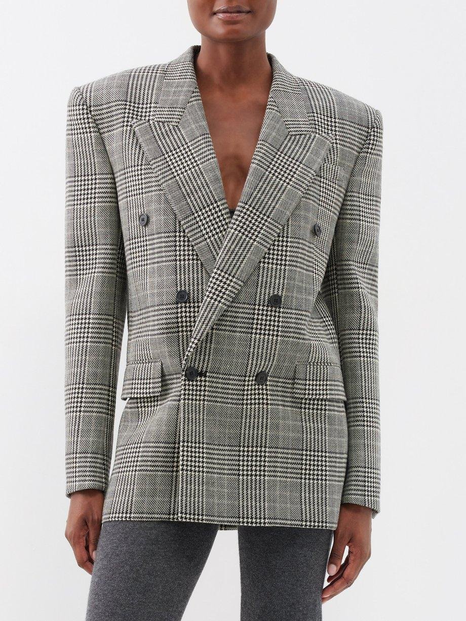 Prince of Wales-check wool double-breasted jacket by SAINT LAURENT