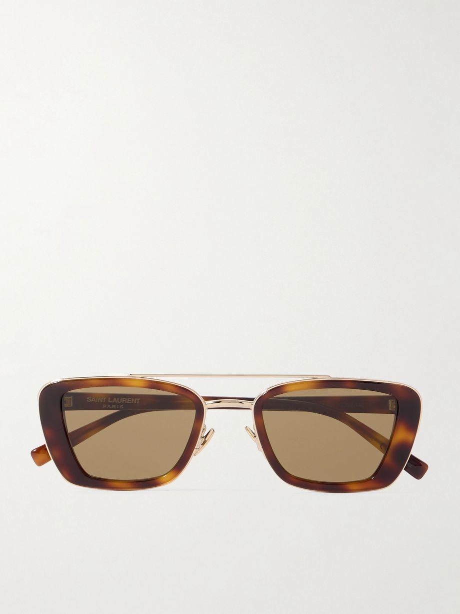 Rectangle-frame tortoiseshell acetate and gold-tone sunglasses by SAINT LAURENT