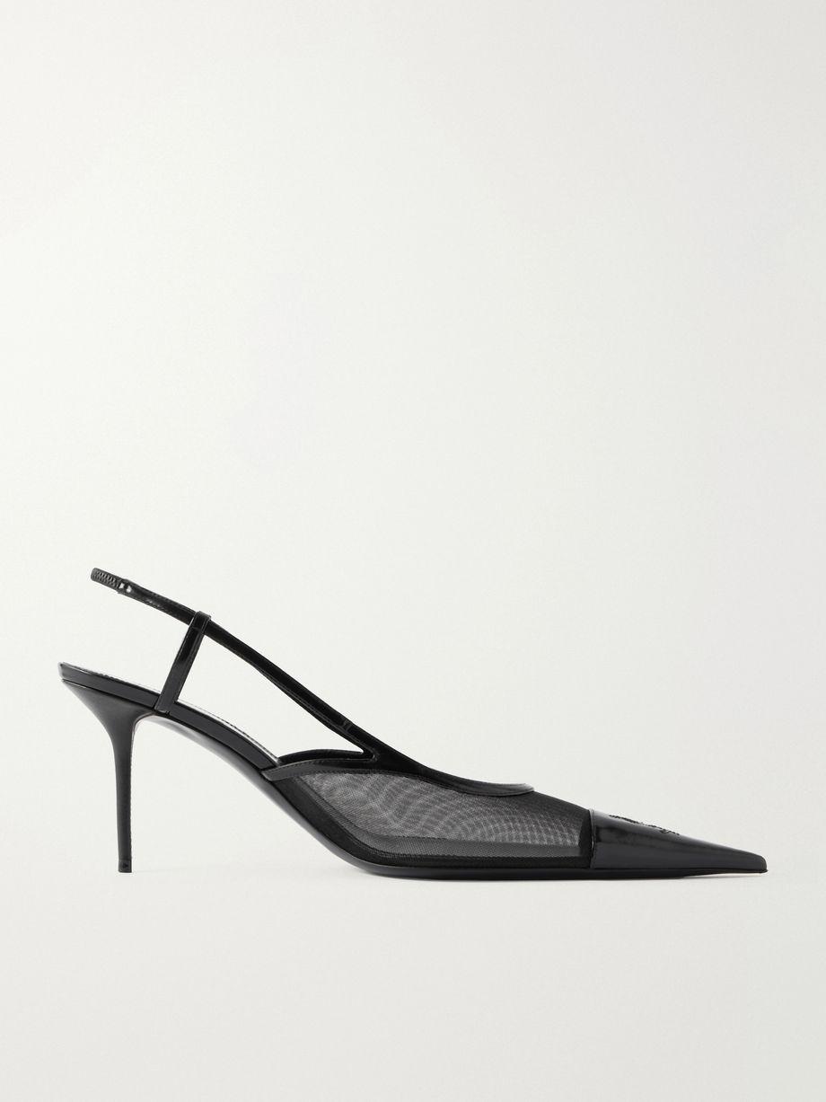 Renée embroidered patent leather-trimmed mesh slingback pumps by SAINT LAURENT