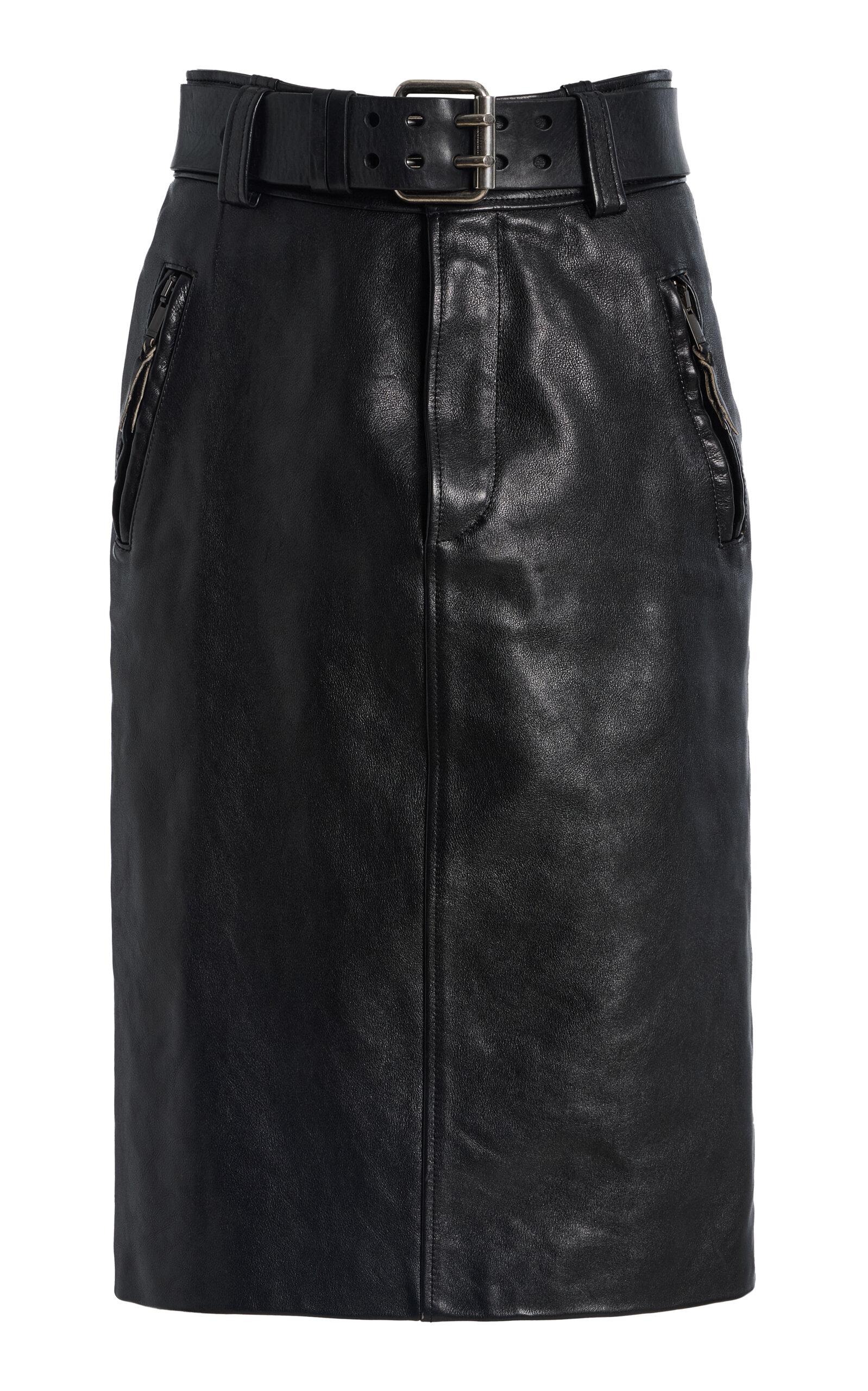 Saint Laurent Belted High-Rise Leather Midi Skirt - Moda Operandi by SAINT LAURENT