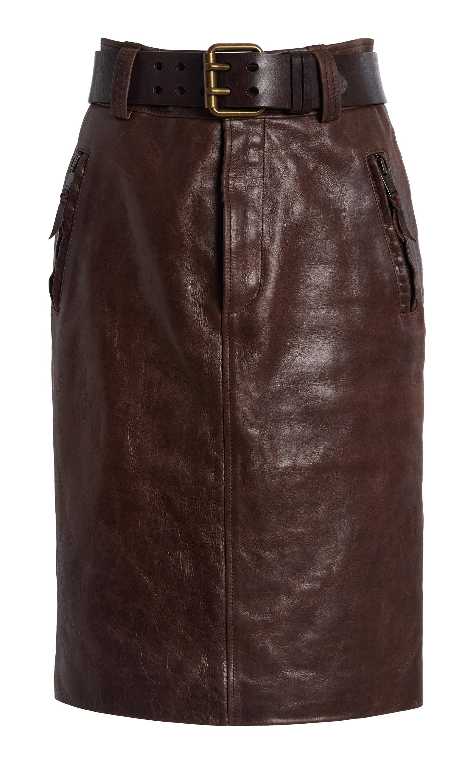 Saint Laurent Belted High-Rise Leather Midi Skirt - Moda Operandi by SAINT LAURENT