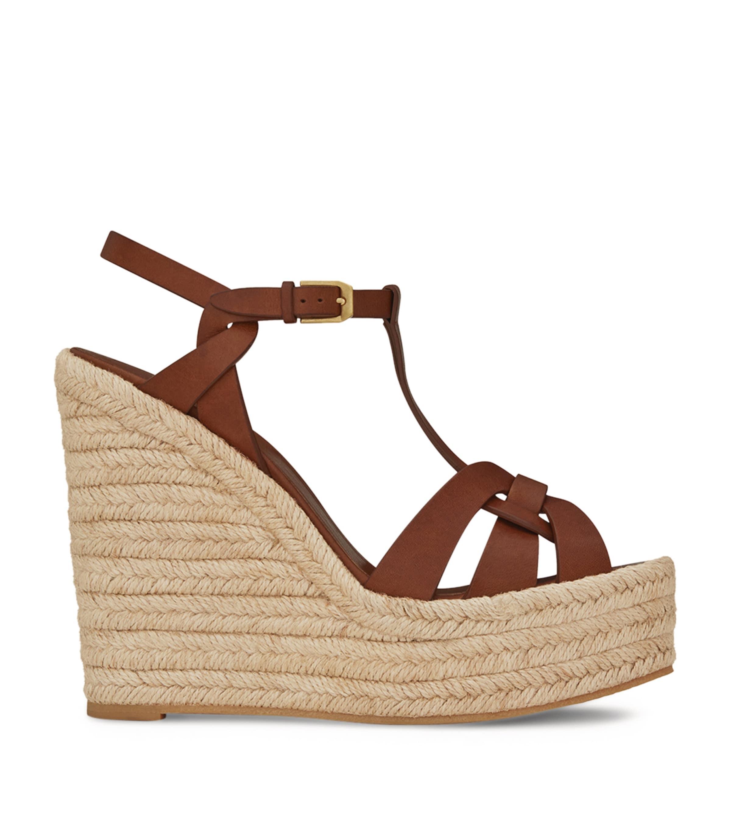 Saint Laurent Leather Tribute Wedged Espadrilles 85 by SAINT LAURENT