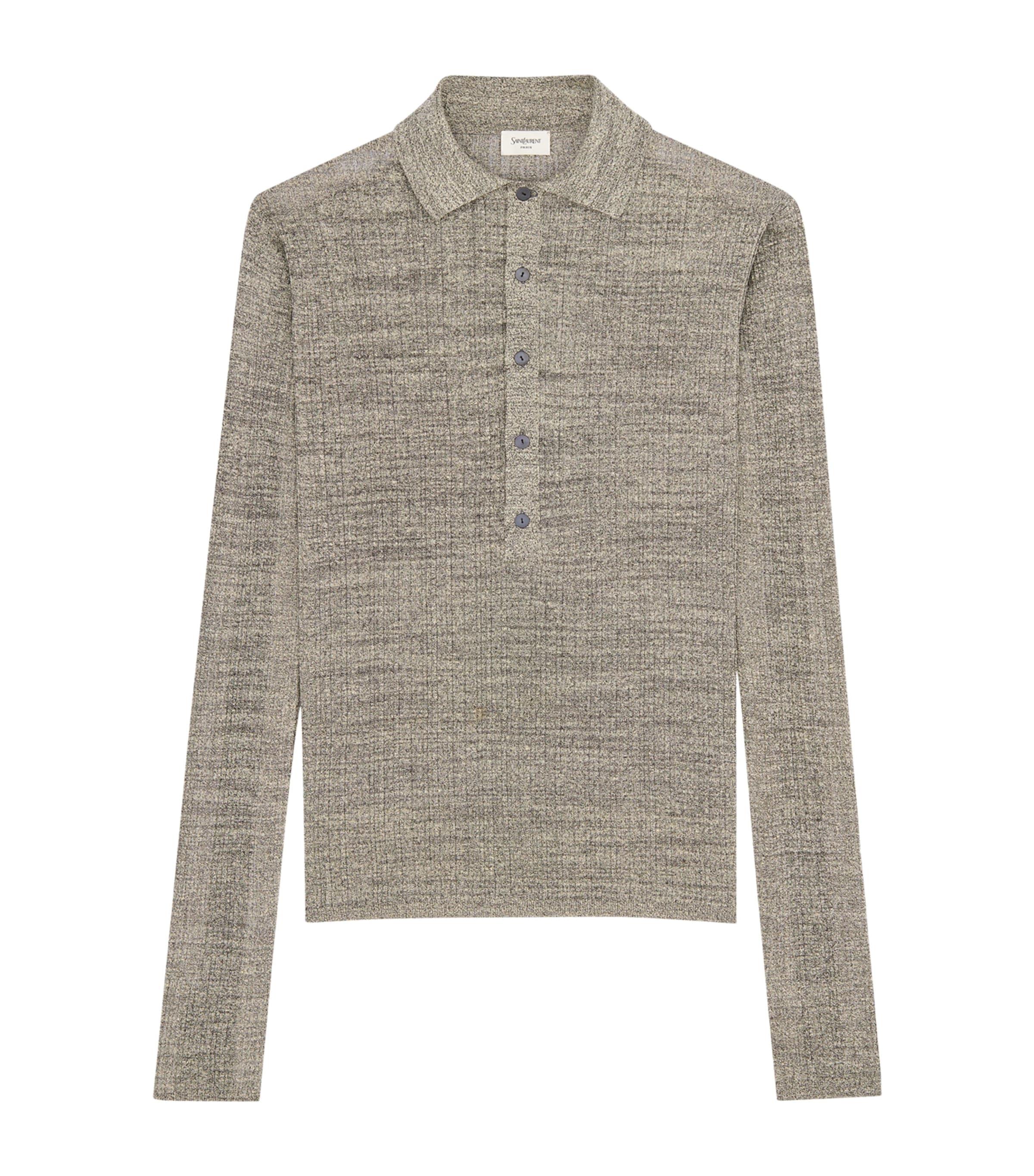 Saint Laurent Linen-Blend Long-Sleeve Polo Shirt by SAINT LAURENT