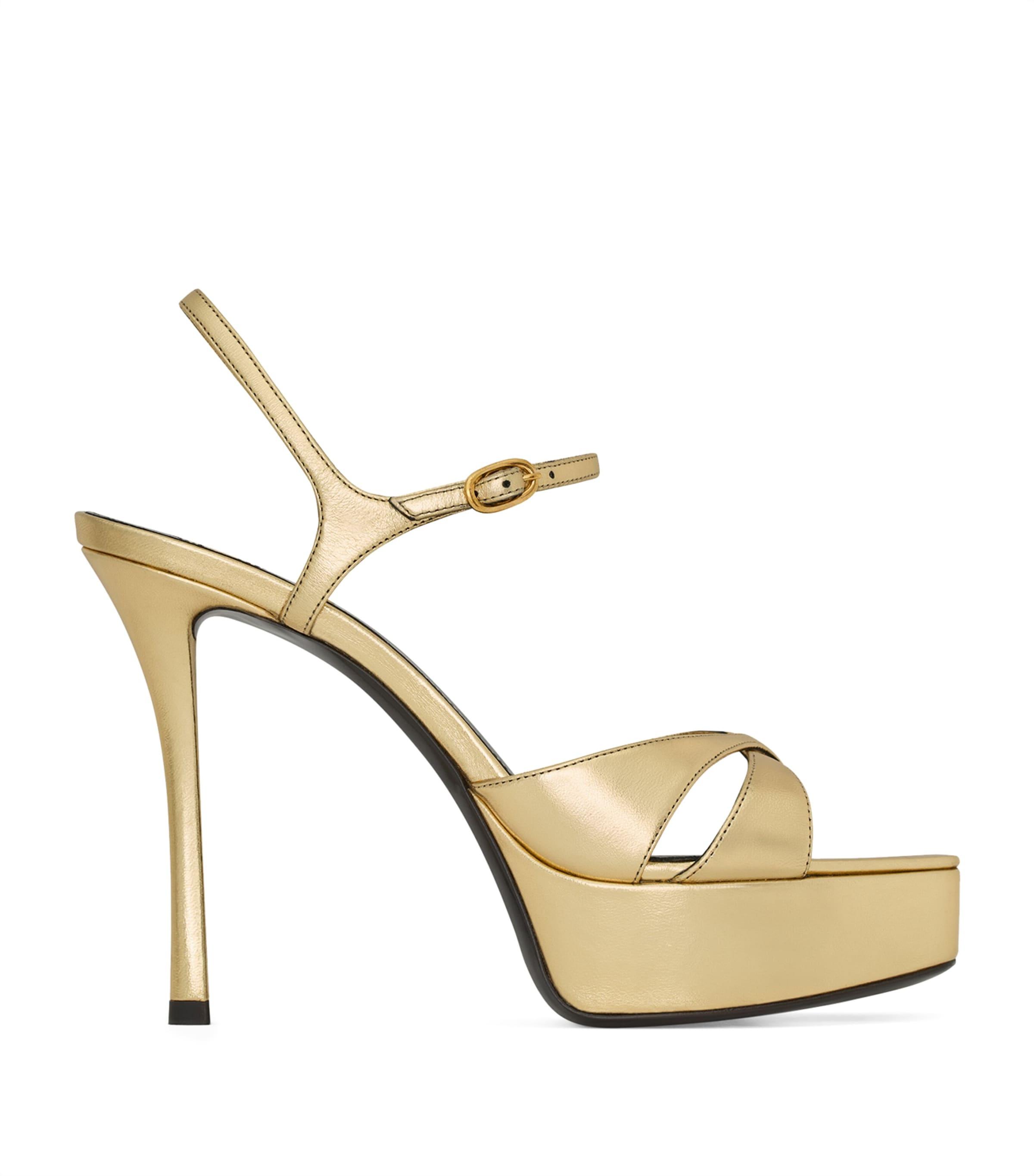 Saint Laurent Metallic Leather Debbie Platform Sandals 85 by SAINT LAURENT