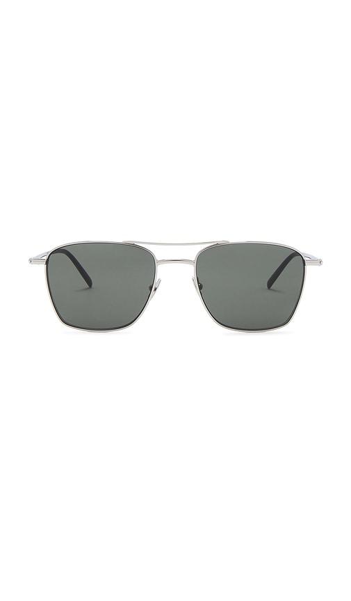 Saint Laurent SL Logo Pilot Sunglasses in Metallic Silver by SAINT LAURENT