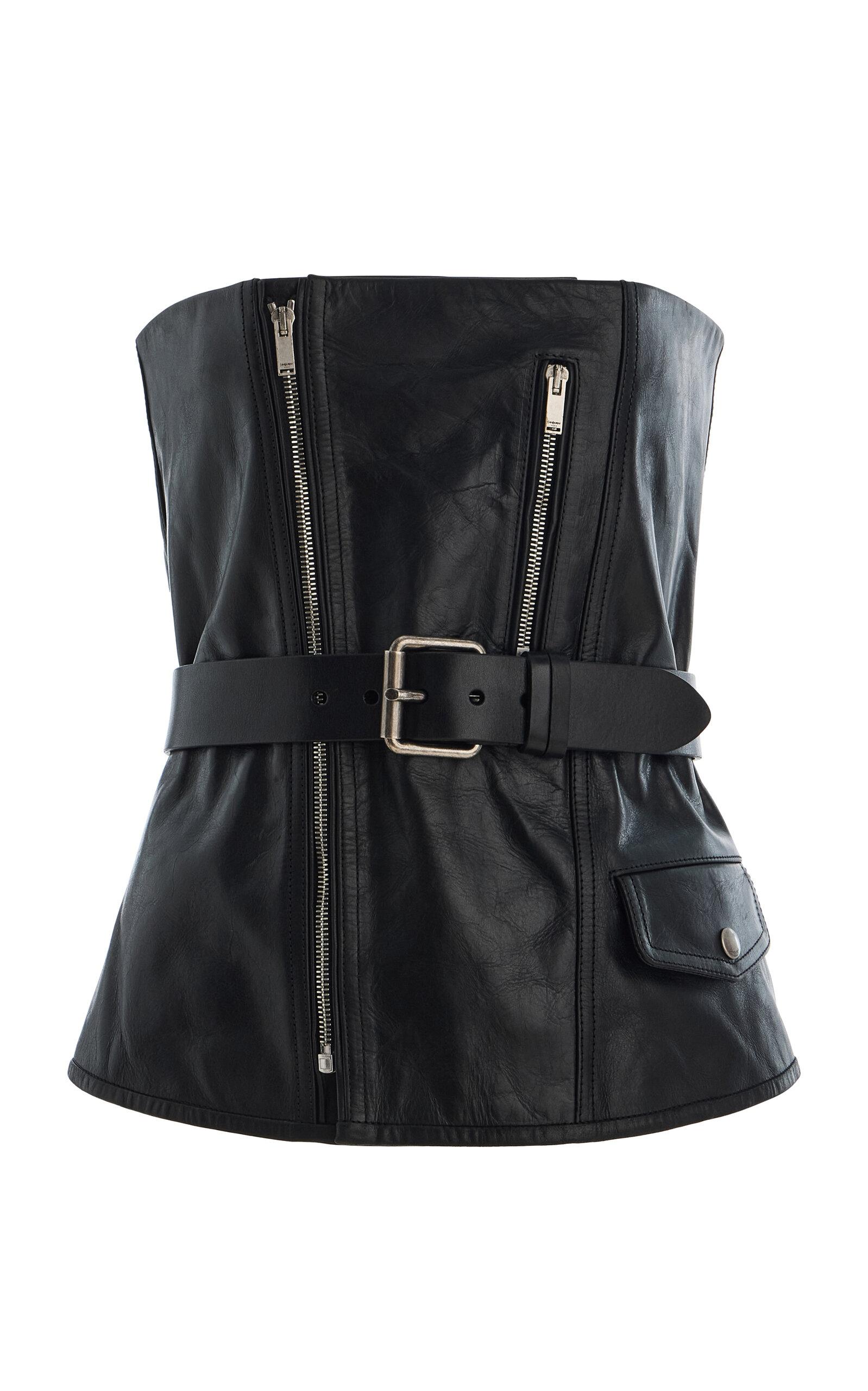 Saint Laurent Strapless Belted Leather Biker Bustier Top - Moda Operandi by SAINT LAURENT