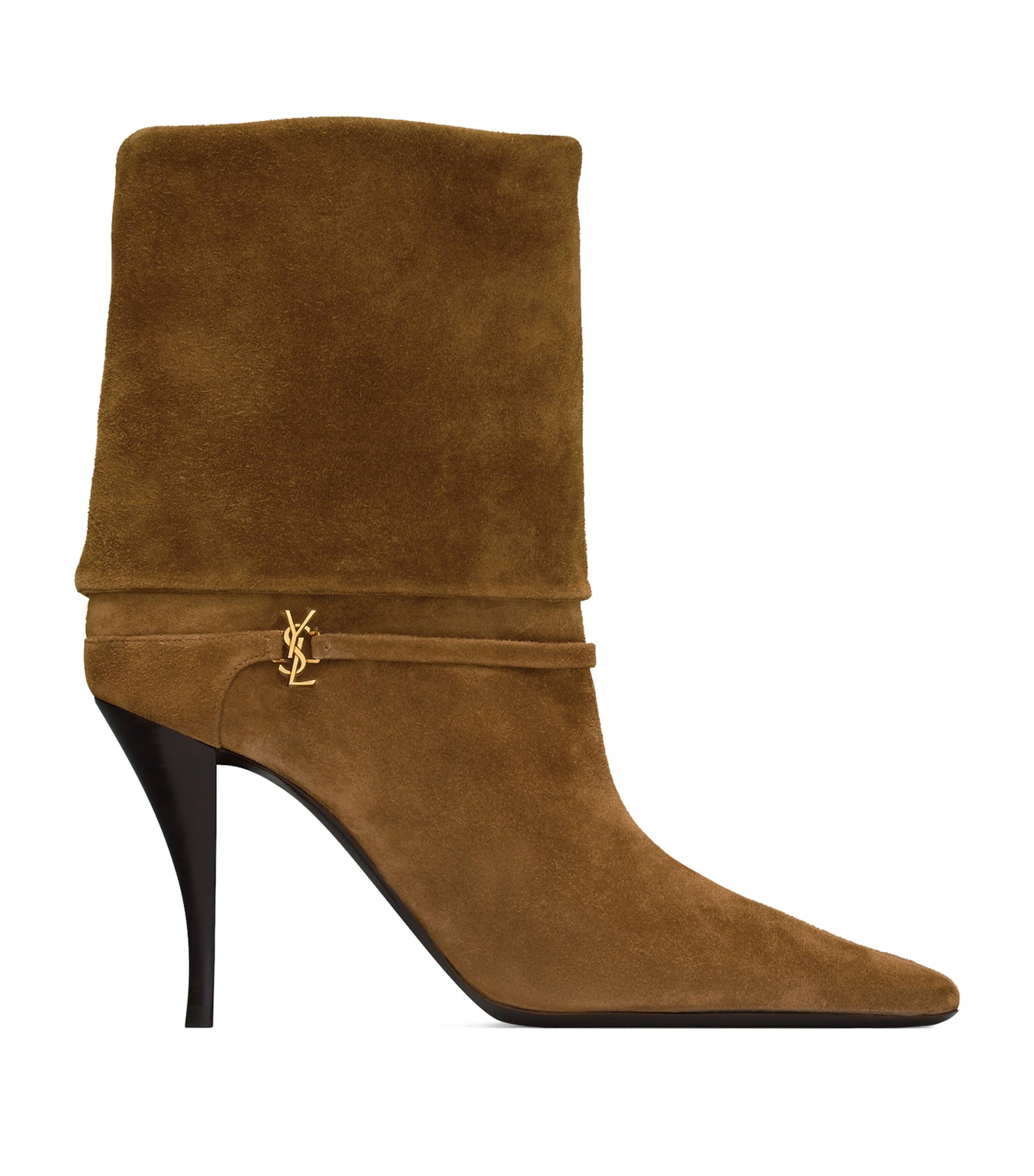 Saint Laurent Suede Vicky Ankle Boots 90 by SAINT LAURENT