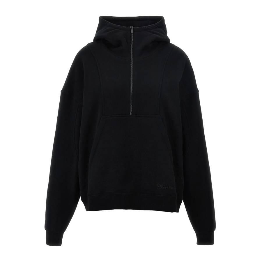 Saint Laurent Womens Black Camionneur Trucker Fleece Hoodie by SAINT LAURENT